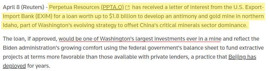 Perpetua Antimony-Gold Project funded by United States
