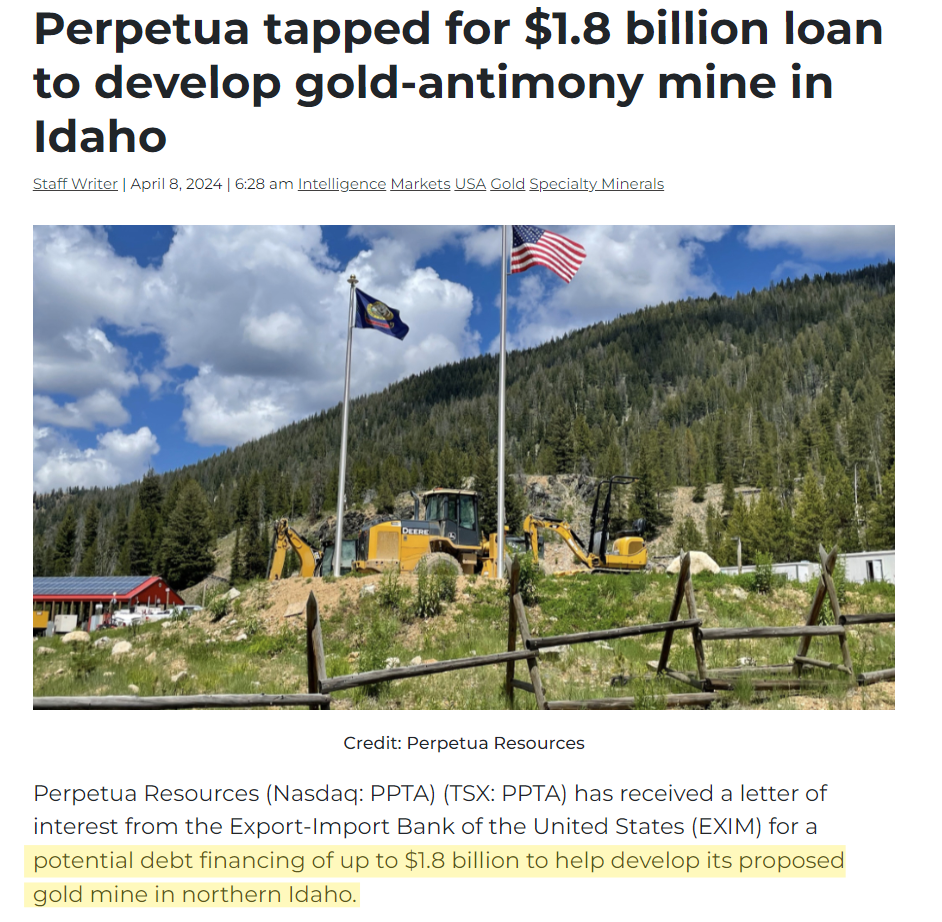 US $1.8bn loan offer for Perpetua's Stibnite-Gold project
