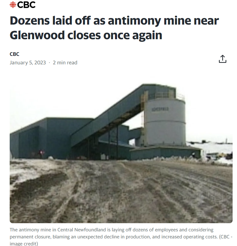 Beaver Brook Antimony Mine Closed