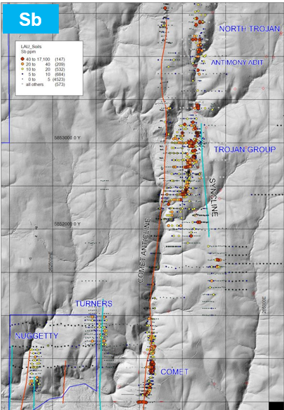 Antimony anomalies at Lauriston