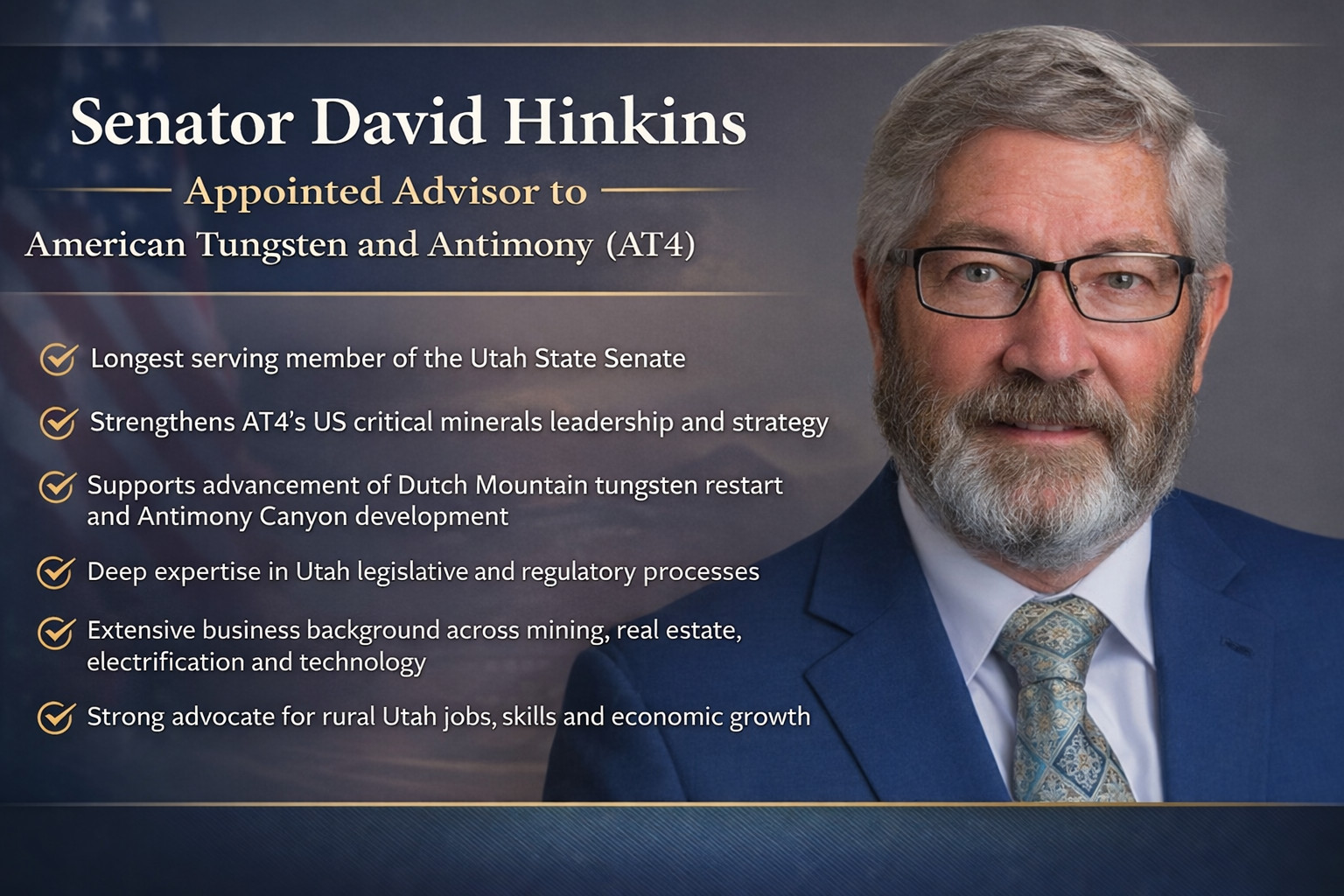 Utah Senator David Hinkins joins AT4 as advisor