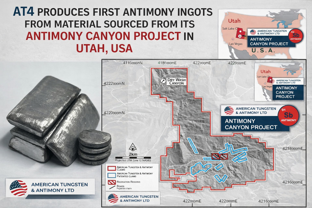 Antimony Ingots Produced at Antimony Canyon Project